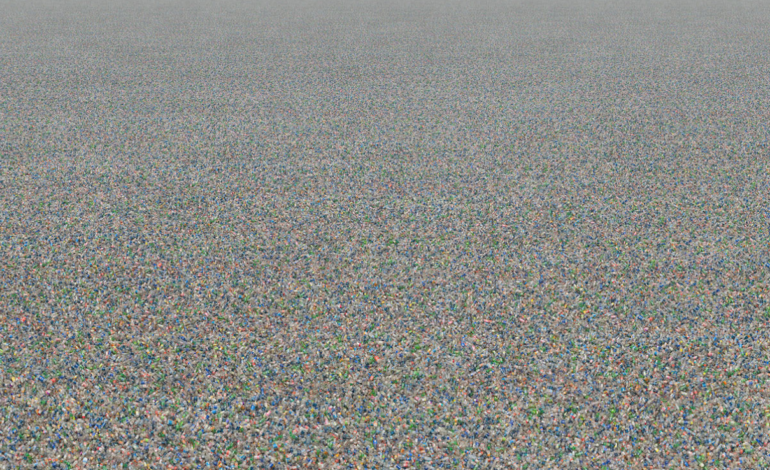 Plastic Bottles, 2007, 60x120” from Running the Num-bers: An American Self-Portrait. Photo by Chris Jordan