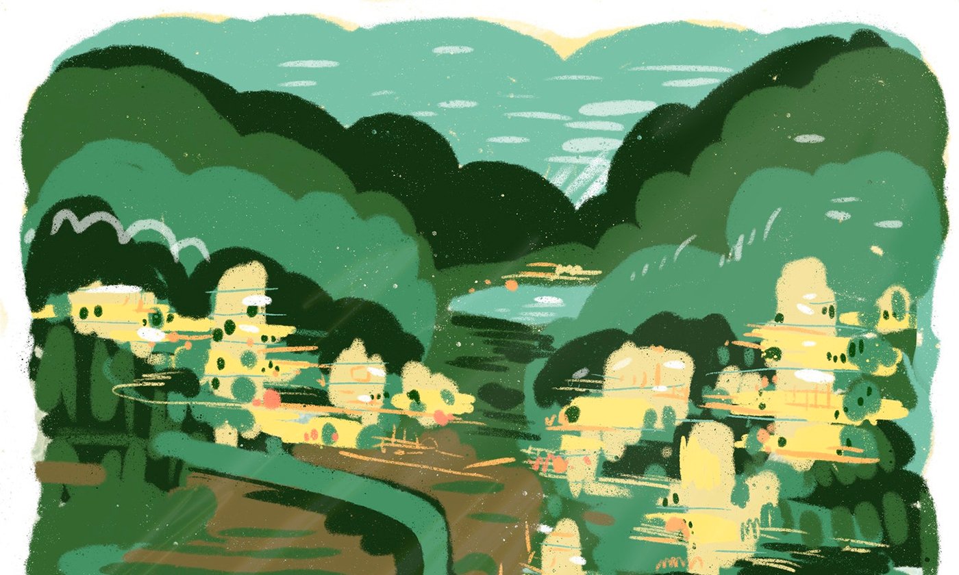 Futuristic green solarpunk city with lots of trees