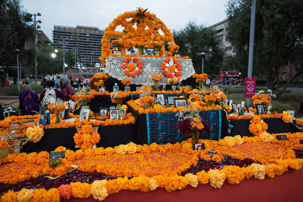 Community Latin Heritage Mexican Altars for Día de los Muertos Symbolizing Tradition, Loss, and Hope.