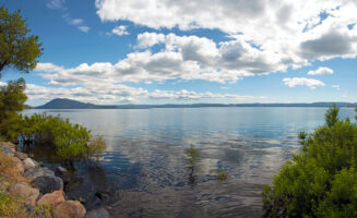 A photo of clearlake with a cloudy sky in the background