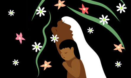 Illustration of woman soothing a baby to sleep