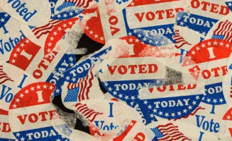 Collage of stickers that read "I Voted Today"