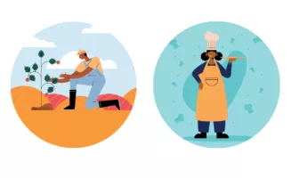 Illustration of agriculture and domestic worker.