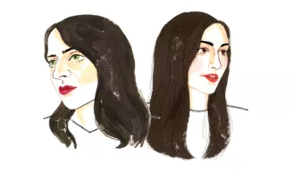 An illustration of authors Rainesford Stauffer (left) and Alissa Quart (right), by Fran Murphy.