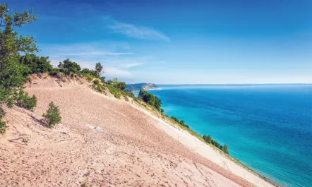 The Sleeping Bear Dunes overlooking Lake Michigan take their name from the Anishinaabe people native to this dramatically glaciated landscape.