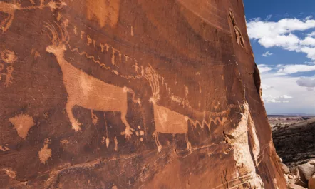 “The Procession Panel” in Bears Ears National Monument is 15 feet tall and more than 1,000 years old. Carved by Ancestral Puebloans, the petroglyphs act as maps and monuments for Indigenous peoples who are working to steward these lands once again.