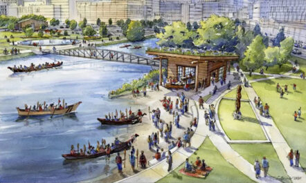 Architectural drawing of the planned Northwest Native Canoe Center