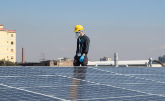 Solar panel technician working