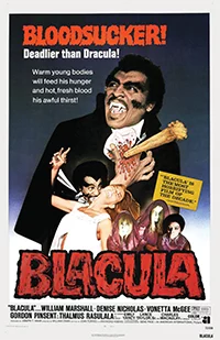 A movie poster for the 1972 Blaxploitation film ”Blacula.”