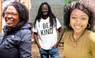 A triptych showing headshots of Shanelle Donaldson West, Jonathón Savage, and Vetiveah Harrison