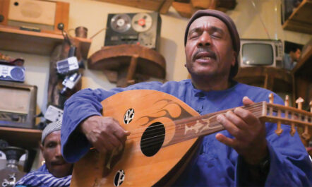 Amazigh musician Mouloud Amrini, who performs as Meskaoui, plays many different instruments, including this type of lute, popular in Persian and Arabic societies in the 15th and 16th centuries.