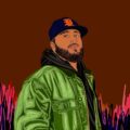 an illustration of a Latino man wearing a hat and a jacket