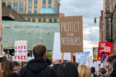 People take part in a "No Trump! No Troops!" protest in Chicago, Illinois, on September 6, 2025.