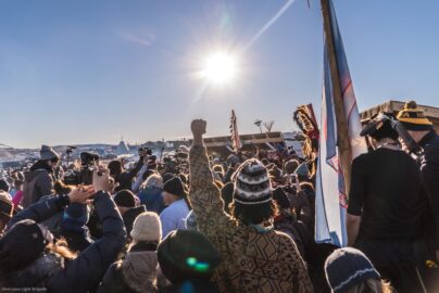 People demonstrate at the Standing Rock encampments in December, 2016.