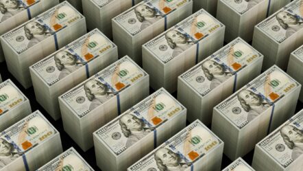 Stacks of hundred dollar bills