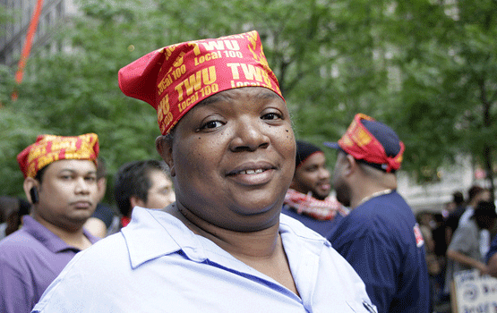 A member of New York's transit workers union attends Occupy Wall Street in September 2011. Photo by Timothy Krause / Flickr.