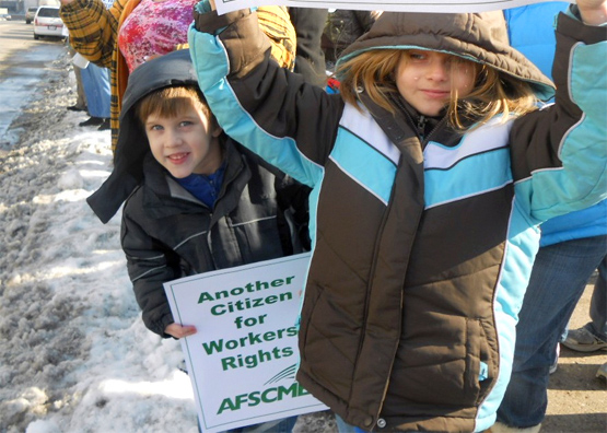 Children participate in a Wisconsin union event