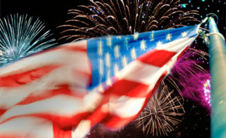 Flag and fireworks