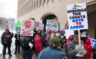 A protest about Citizens United in Spokane