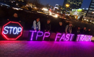 A Light Brigade action against the TPP. Photo courtesy of Backbone Campaign.