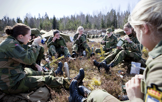 Girls eat at Norwegian Military Girl's Camp