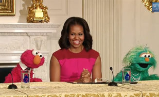 Michelle Obama and Elmo. Official White House Photo.