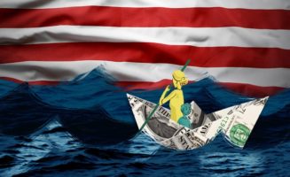 American Flag With Family on Boat