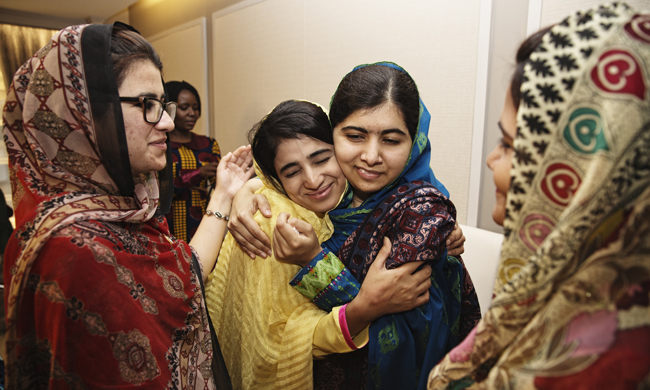 Image result for malala and friendsleaving the hospital